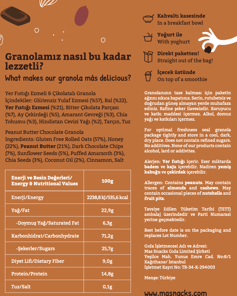 Mini Yer Fıstık Ezmeli & Çikolatalı Granola 50gr 4 adet